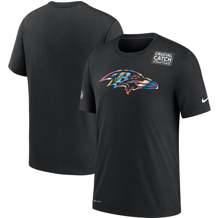 Men's Baltimore Ravens Black Sideline Crucial Catch Performance T-Shirt 2020
